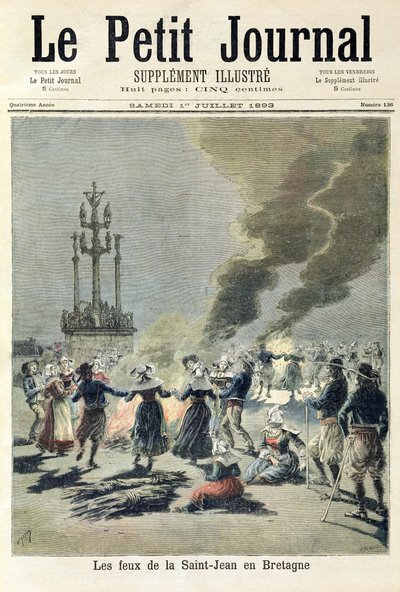 Vreugdevuren aangestoken om de zomerzonnewende te vieren in Bretagne, voorpagina van 