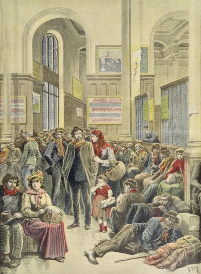 Italiaanse emigranten op Gare Saint-Lazare, uit 
