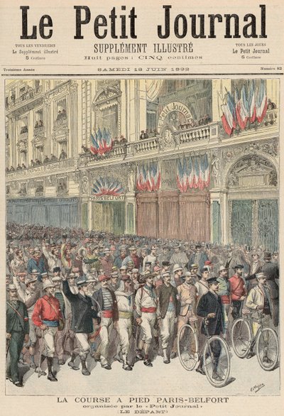 De start van de wegwedstrijd van Parijs naar Belfort, uit 