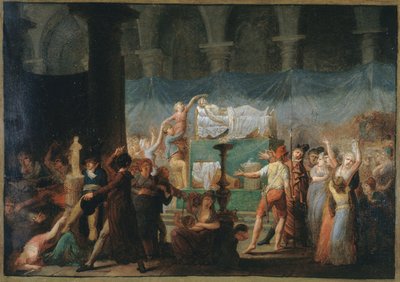 Begrafenis van Marat, in de kerk van de Cordeliers, 15 en 16 juli 1793, circa 1793 door Fougeat (attr. to)