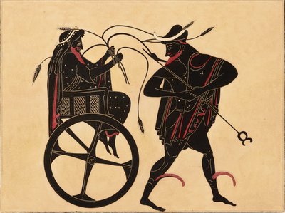 Afbeelding van de decoratie op een Griekse amphora, met Triptolemus en Hermes, ca. 1858 door Fourquemin