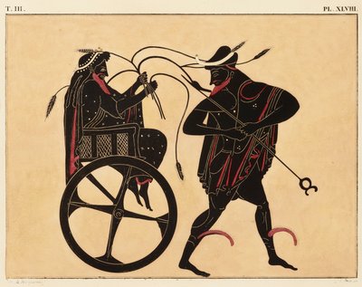 Afdruk van de decoratie op een Griekse amphora, met Triptolemus en Hermes, ca. 1858 door Fourquemin Fourquemin