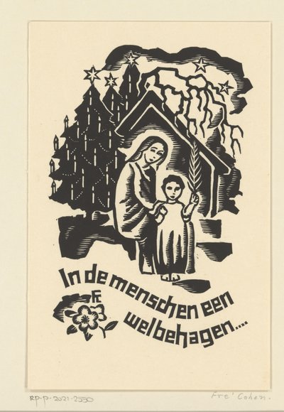 Kerstkaart voor 1933 van Bernard W.M. Ottevanger door Fré Cohen