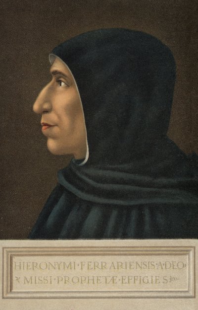 Girolamo Savonarola (kleur litho) door Fra  Bartolomeo