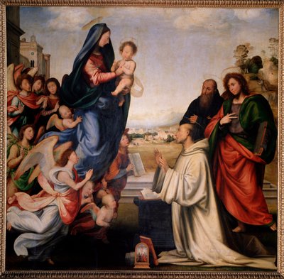 Verschijning van de Madonna aan St. Bernardus van Clairvaux (schilderij, ca. 1504) door Fra Bartolomeo