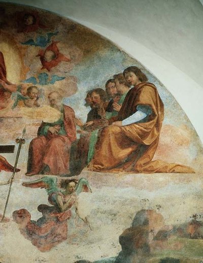 Het Laatste Oordeel, detail met de Apostelen links van Christus door Fra Bartolomeo