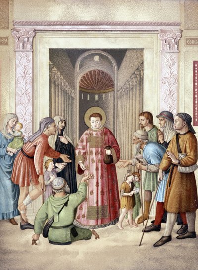 Sint Laurentius doet de aalmoes (naar Fra Angelico) door Fra (after) Angelico