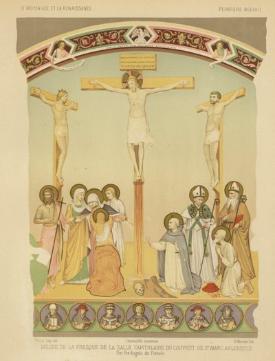 De Kruisiging van Jezus Christus, fresco in het klooster van San Marco, Florence door Fra (after) Angelico