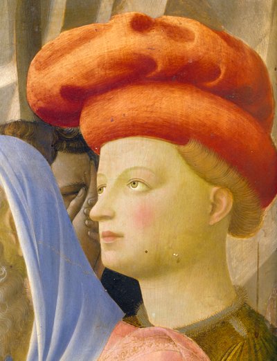 Mannelijke figuur met rode tulband, detail van Kruisafneming of het Altaarstuk van de Heilige Drie-eenheid, ca. 1432 door Fra  Angelico