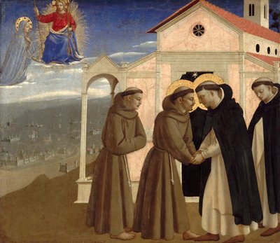 Ontmoeting van Sint Franciscus en Sint Dominicus (Scènes uit het leven van Sint Franciscus van Assisi), ca. 1429 door Fra (c.1387 1455) Angelico