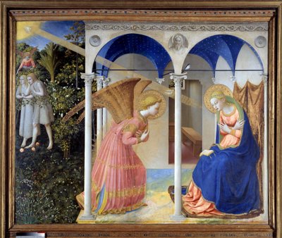 De Aankondiging (op de achtergrond, Adam en Eva verdreven uit het Paradijs), c. 1445 door Fra (c.1387 1455) Angelico