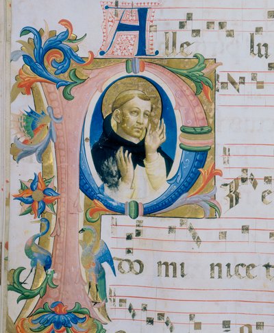 Een Dominicaanse heilige. Geïllustreerde miniatuur in een Missaal (c. 9, verso) door Fra  Angelico