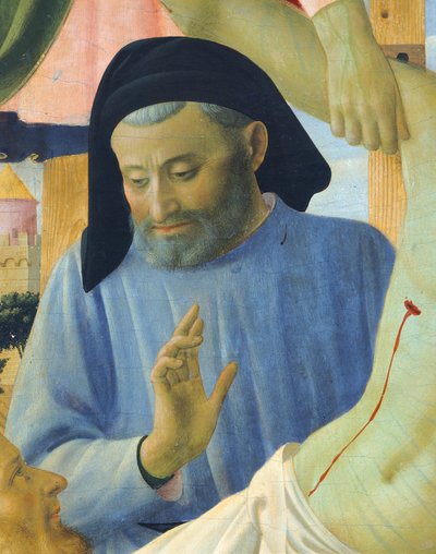 Architect Michelozzo, detail van De Kruisafneming of het Altaarstuk van de Heilige Drie-eenheid, circa 1432, door Giovanni da Fiesole bekend als Fra Angelico door Fra (c.1387 1455) Angelico