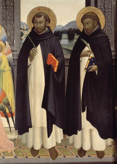 Detail van Sint Dominica en Sint Petrus Martelaar. Polyptiek van Sint Dominicus. 1428-1430 (tempera op hout) door Fra  Angelico