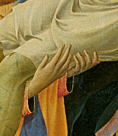 Detail van Santa Trinita Altaarstuk, lijst en pinakels door Lorenzo Monaco (Piero di Giovanni) (c.1370-1425) voltooid c.1434 door Fra  Angelico