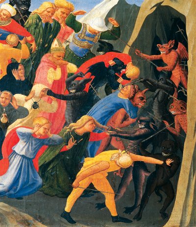 Hel met demonen die verdoemden organiseren (detail) door Fra (c.1387 1455) Angelico