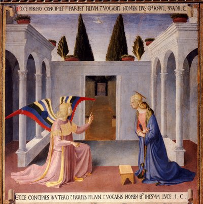 Geschiedenis van het leven van Christus: de Annunciatie met de Duif van de Heilige Geest door Fra  Angelico