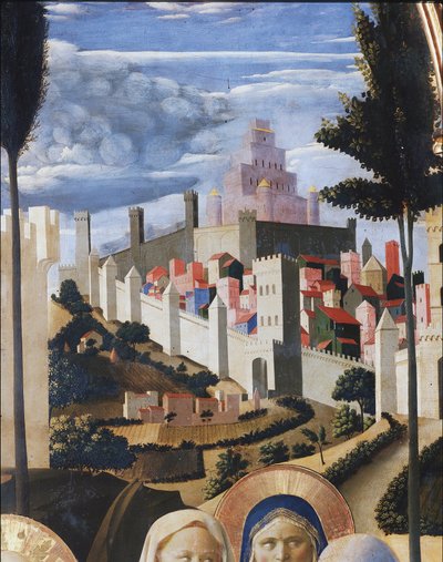 Landschap met uitzicht op Jeruzalem en de tempel van Salomo (detail) door Fra  Angelico