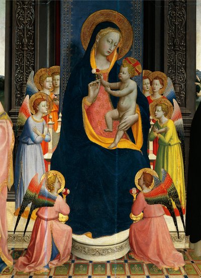 Madonna en Kind op de Troon met Heiligen door Giovanni da Fiesole bekend als Fra Angelico (1400-circa 1455), tempera op hout, detail door Fra (c.1387 1455) Angelico