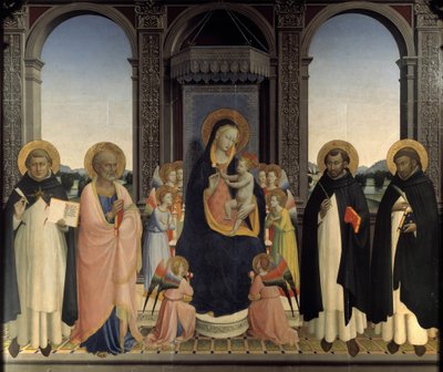 Polyptiek van Sint Dominicus - Sint Thomas van Aquino en Sint Barnabe, Sint Dominicus en Sint Petrus Martelaar door Fra  Angelico