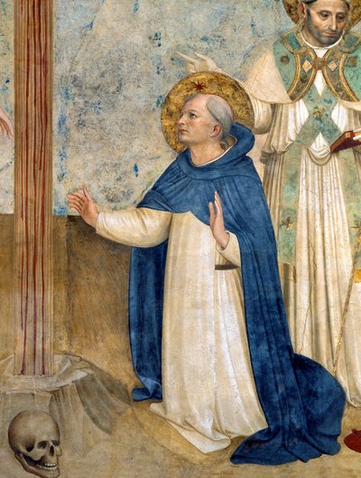 Sint Dominicus, detail van een fresco door Fra Angelico (Guido di Pietro) die de Kruisiging voorstelt door Fra  Angelico