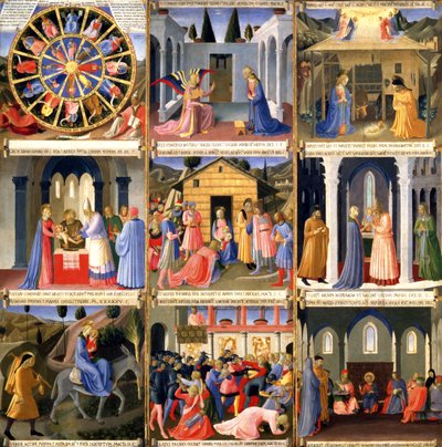 Scènes uit de Geboorte, paneel één van de Zilveren Schatkamer van Santissima Annunziata, ca. 1450-53 door Fra (c.1387 1455) Angelico