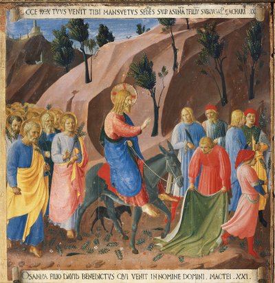 De intocht in Jeruzalem, Het leven van Christus, Armadio degli Argenti door Fra  Angelico