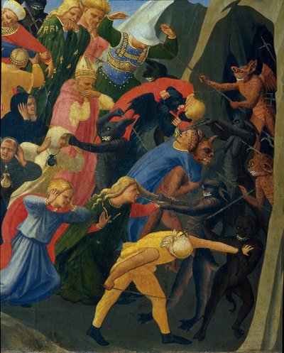 Het laatste oordeel: de verdoemden worden door demonen naar de onderwereld gebracht door Fra  Angelico