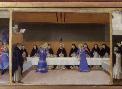 De maaltijd van monniken geserveerd door de Engelen - het onderste deel (de predella) van de 