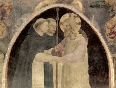 Christus Verwelkomt Twee Dominicaanse Monniken (detail) door Fra Angelico