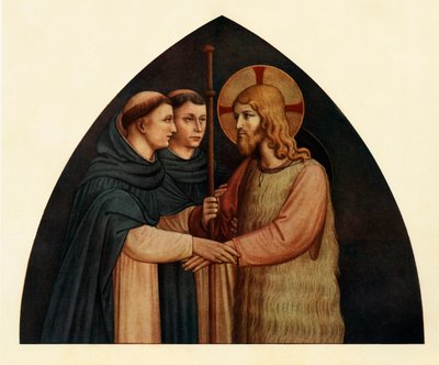 Christus als pelgrim ontmoet door twee Dominicanen, 15e eeuw, ca. 1909 door Fra Angelico