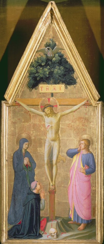 Christus aan het Kruis tussen de Maagd en Kardinaal Torquemada en Sint Jan de Evangelist door Fra Angelico