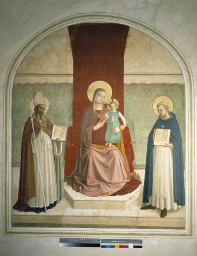 Madonna met kind en Sint Franciscus en Sint Zenobie. Fresco van Guido di Pietro door Fra Angelico