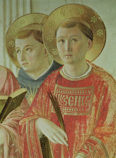 Madonna van de Schaduw, detail van St. Thomas van Aquino en St. Laurentius, van de eerste verdieping gang (detail) door Fra Angelico