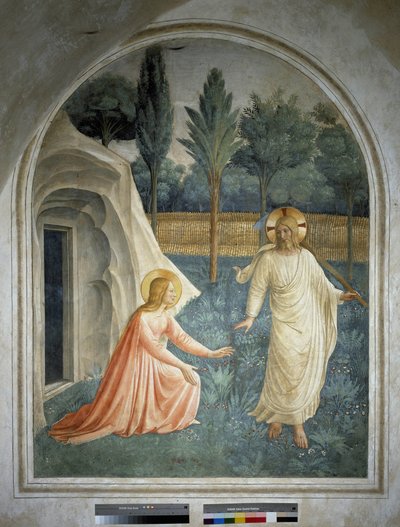 Noli me tangere. Jezus Christus weigert aangeraakt te worden door Sint Maria Magdalena. Fresco van Guido di Pietro door Fra Angelico