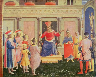 Heiligen Cosmas en Damianus en hun broers voor de proconsul Lysias, van de predella van het San Marco altaarstuk, 1438-40 door Fra Angelico