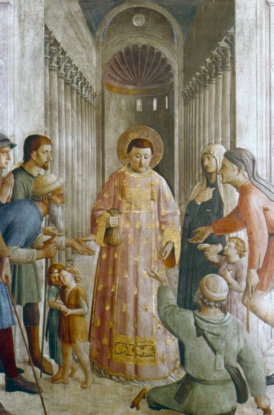 St. Laurentius geeft aalmoezen aan de armen, midden 15e eeuw door Fra Angelico