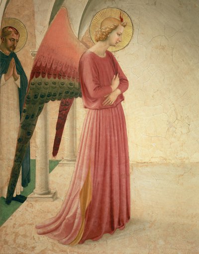 De Annunciatie, detail van de Engel Gabriël en St. Petrus de Martelaar, 1442 (detail) door Fra Angelico