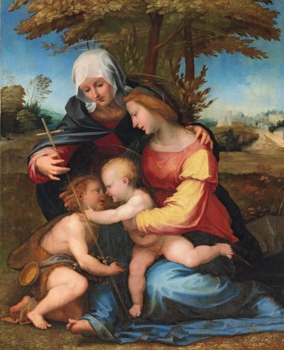 De Madonna en Kind in een landschap met Sint-Elizabeth en de jonge Sint-Jan de Doper, 1516 door Fra Bartolomeo