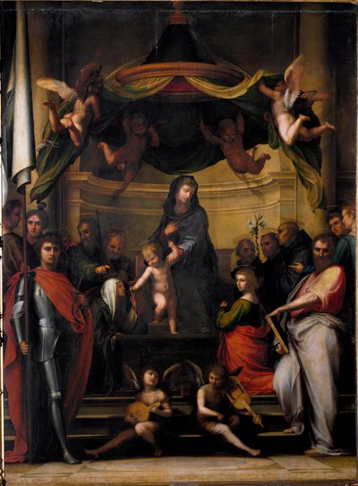 De Maagd op de Troon of "Het Mystieke Huwelijk van St. Catharina" Schilderij door Fra Bartolomeo door Fra Bartolomeo