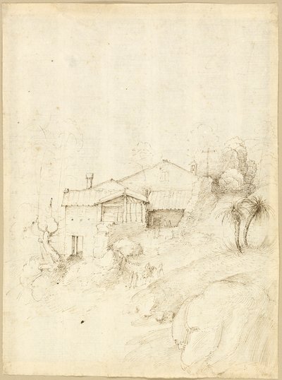 Klooster op de helling van een rotsachtige heuvel door Fra Bartolommeo