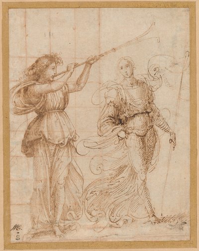 Een engel die een trompet blaast, en een andere die een standaard vasthoudt door Fra Bartolommeo