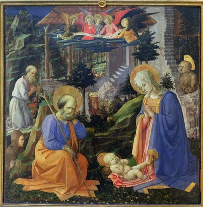 Aanbidding van het Kind met HH. Hilary, Jerome, Maria Magdalena en engelen door Fra Filippo Lippi