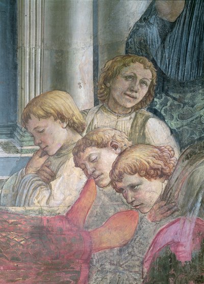 De viering van de relieken van St. Stefanus, detail van koorzangers door Fra Filippo Lippi