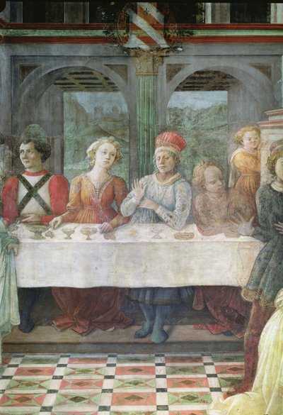 Het feest van Herodes, detail van figuren aan de centrale tafel door Fra Filippo Lippi