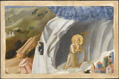 Sint Benedictus verleid in de wildernis, 1430 door Fra Giovanni Angelico da Fiesole