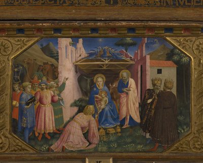 De Aanbidding der Wijzen Het Annunciatie-retabel met 5 Predella-scènes, 1430-1432 door Fra Giovanni Angelico da Fiesole