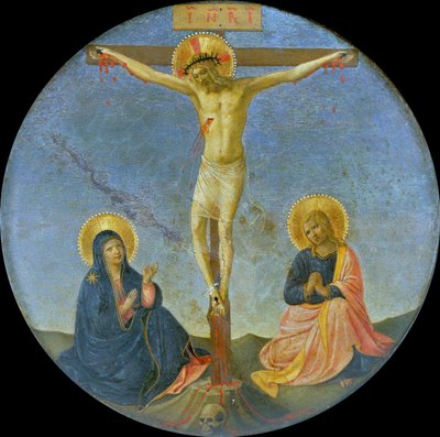 De kruisiging met Maria en Sint Johannes de Evangelist Tondo, ca. 1440 door Fra Giovanni Angelico da Fiesole