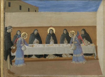 De engelen serveren diner aan de broeders. Cortona Polyptych (detail), ca. 1437 door Fra Giovanni Angelico da Fiesole