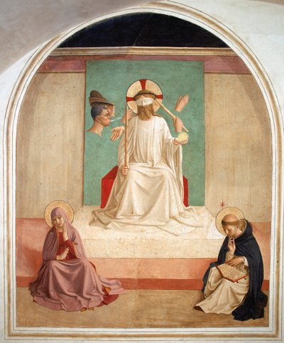 Christus bespot in aanwezigheid van de Maagd en Sint Dominicus door Fra school of Angelico